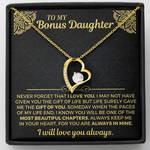 To My Bonus Daughter Necklace - Forever Love Gift Set - Necklace for Daughter from Dad, Mom
