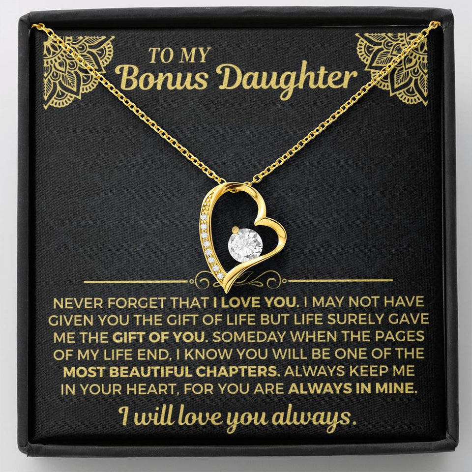 To My Bonus Daughter Necklace - Forever Love Gift Set - Necklace for Daughter from Dad, Mom