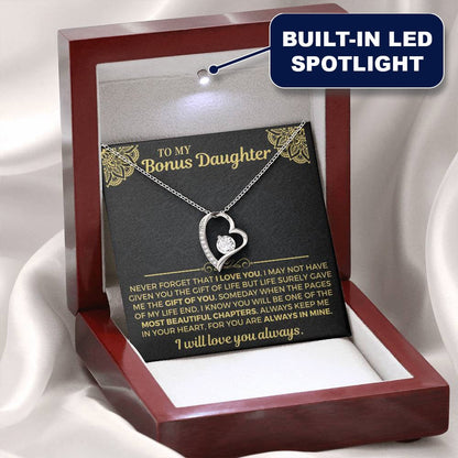 To My Bonus Daughter Necklace - Forever Love Gift Set - Necklace for Daughter from Dad, Mom