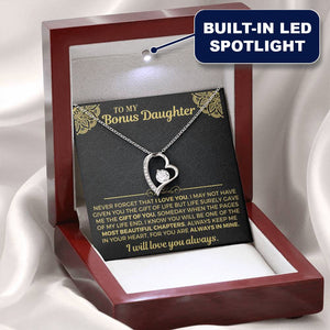 To My Bonus Daughter Necklace - Forever Love Gift Set - Necklace for Daughter from Dad, Mom