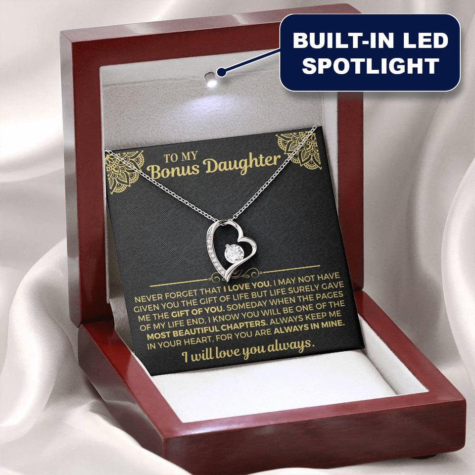 To My Bonus Daughter Necklace - Forever Love Gift Set - Necklace for Daughter from Dad, Mom