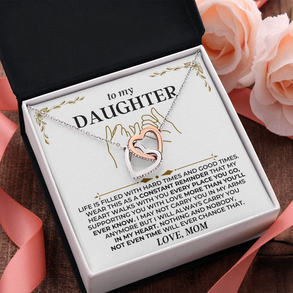 Necklace To My Daughter from Mom - Beautiful Gift Set for Daughter, InterLocking Hearts Necklace
