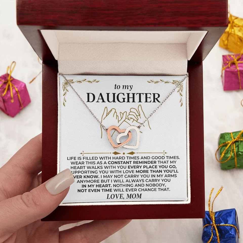 Necklace To My Daughter from Mom - Beautiful Gift Set for Daughter, InterLocking Hearts Necklace