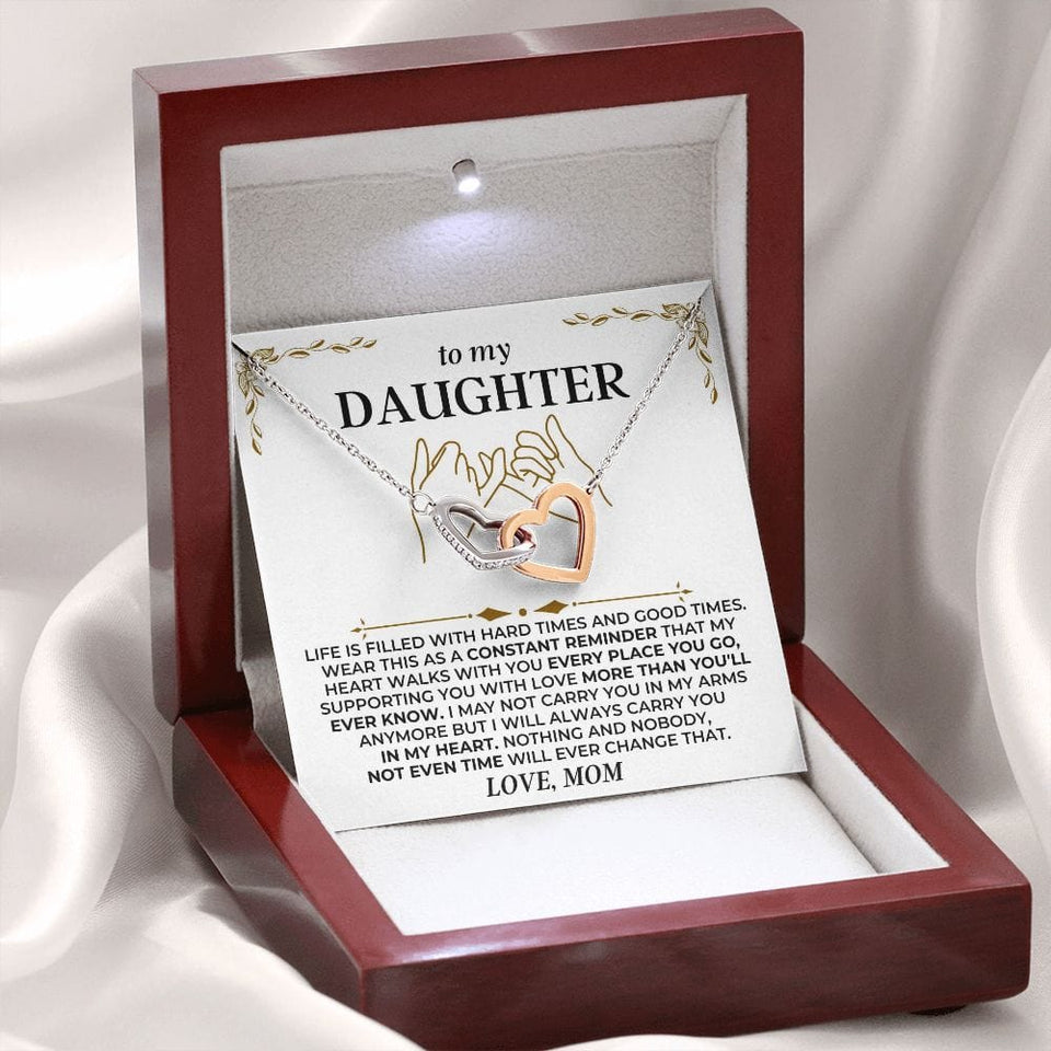 Necklace To My Daughter from Mom - Beautiful Gift Set for Daughter, InterLocking Hearts Necklace