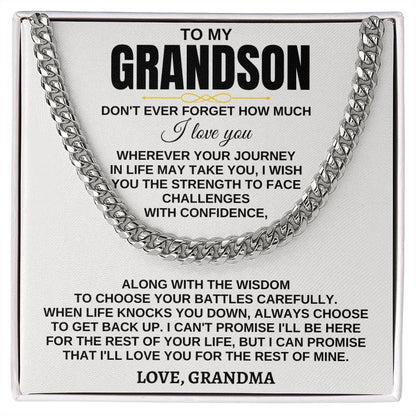 To My Grandson Necklace - Wherever Your Journey - Don't Have Forget Much I Love you, Necklace for Grandson, Cuban Link Chain Necklace