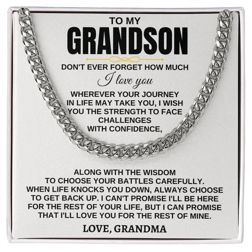 To My Grandson Necklace - Wherever Your Journey - Don't Have Forget Much I Love you, Necklace for Grandson, Cuban Link Chain Necklace