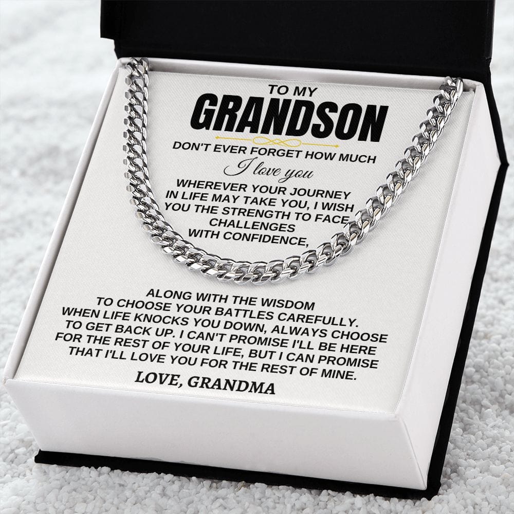 To My Grandson Necklace - Wherever Your Journey - Don't Have Forget Much I Love you, Necklace for Grandson, Cuban Link Chain Necklace