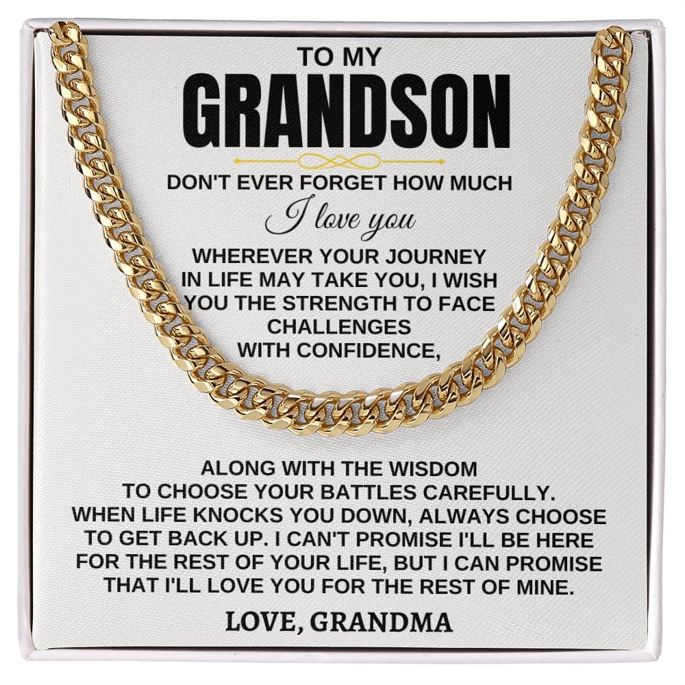 To My Grandson Necklace - Wherever Your Journey - Don't Have Forget Much I Love you, Necklace for Grandson, Cuban Link Chain Necklace