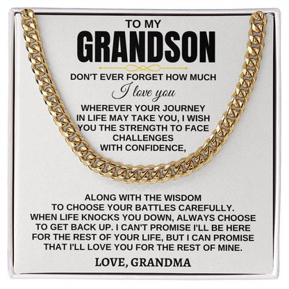 To My Grandson Necklace - Wherever Your Journey - Don't Have Forget Much I Love you, Necklace for Grandson, Cuban Link Chain Necklace