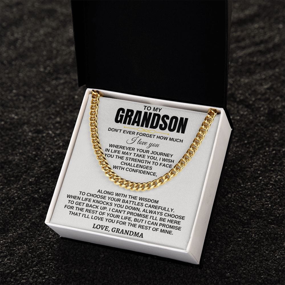 To My Grandson Necklace - Wherever Your Journey - Don't Have Forget Much I Love you, Necklace for Grandson, Cuban Link Chain Necklace
