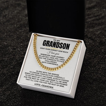 To My Grandson Necklace - Wherever Your Journey - Don't Have Forget Much I Love you, Necklace for Grandson, Cuban Link Chain Necklace