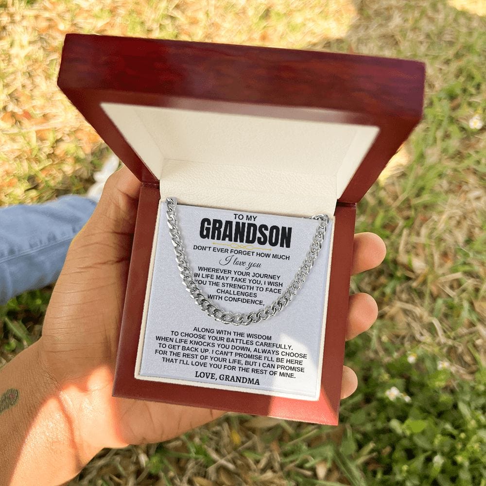 To My Grandson Necklace - Wherever Your Journey - Don't Have Forget Much I Love you, Necklace for Grandson, Cuban Link Chain Necklace