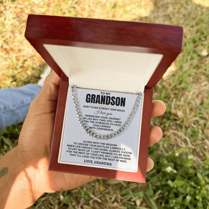 To My Grandson Necklace - Wherever Your Journey - Don't Have Forget Much I Love you, Necklace for Grandson, Cuban Link Chain Necklace