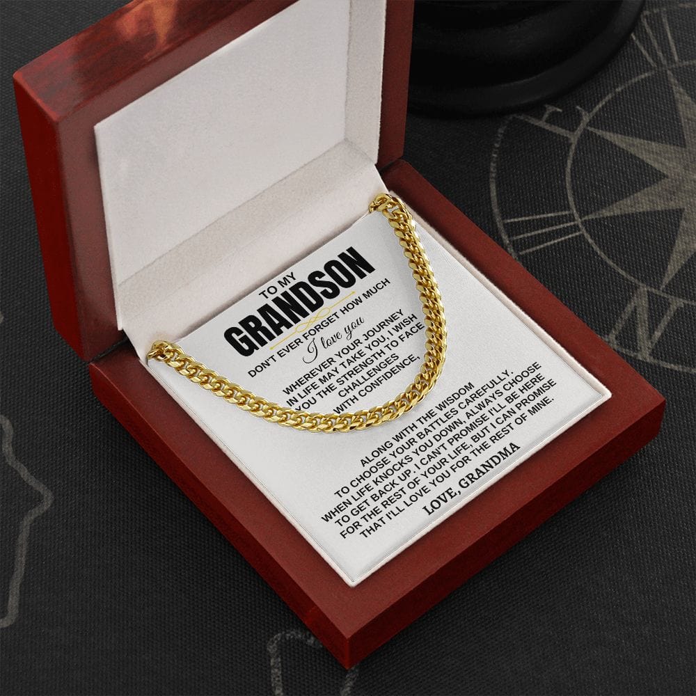 To My Grandson Necklace - Wherever Your Journey - Don't Have Forget Much I Love you, Necklace for Grandson, Cuban Link Chain Necklace