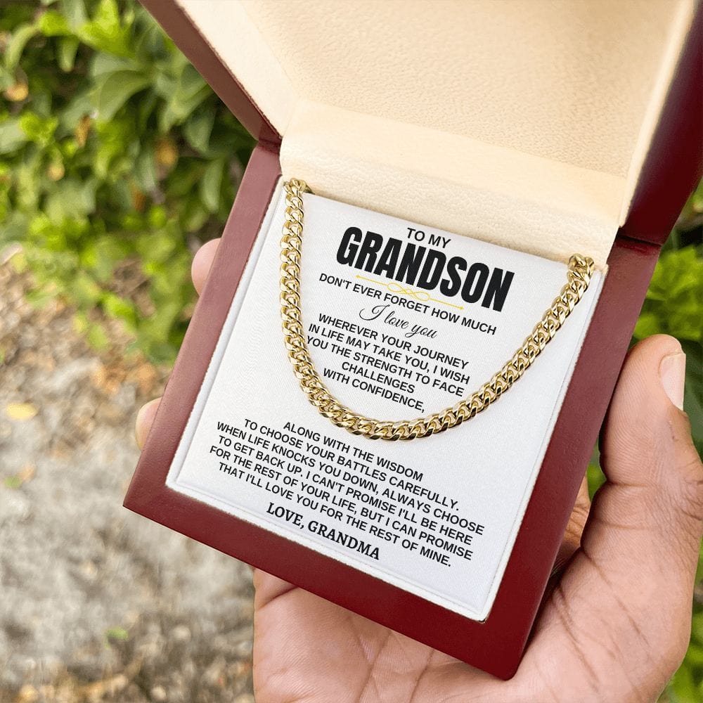 To My Grandson Necklace - Wherever Your Journey - Don't Have Forget Much I Love you, Necklace for Grandson, Cuban Link Chain Necklace