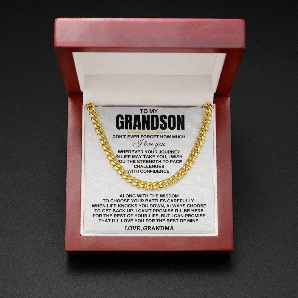 To My Grandson Necklace - Wherever Your Journey - Don't Have Forget Much I Love you, Necklace for Grandson, Cuban Link Chain Necklace