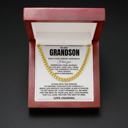 To My Grandson Necklace - Wherever Your Journey - Don't Have Forget Much I Love you, Necklace for Grandson, Cuban Link Chain Necklace
