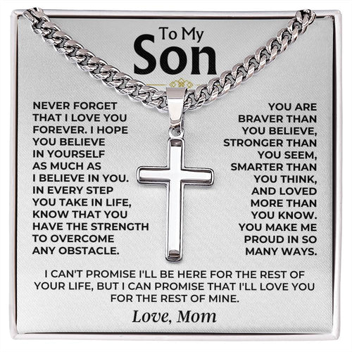 To My Son - Love Mom - Cuban Link Artisan Cross for Son, Necklace for My Son