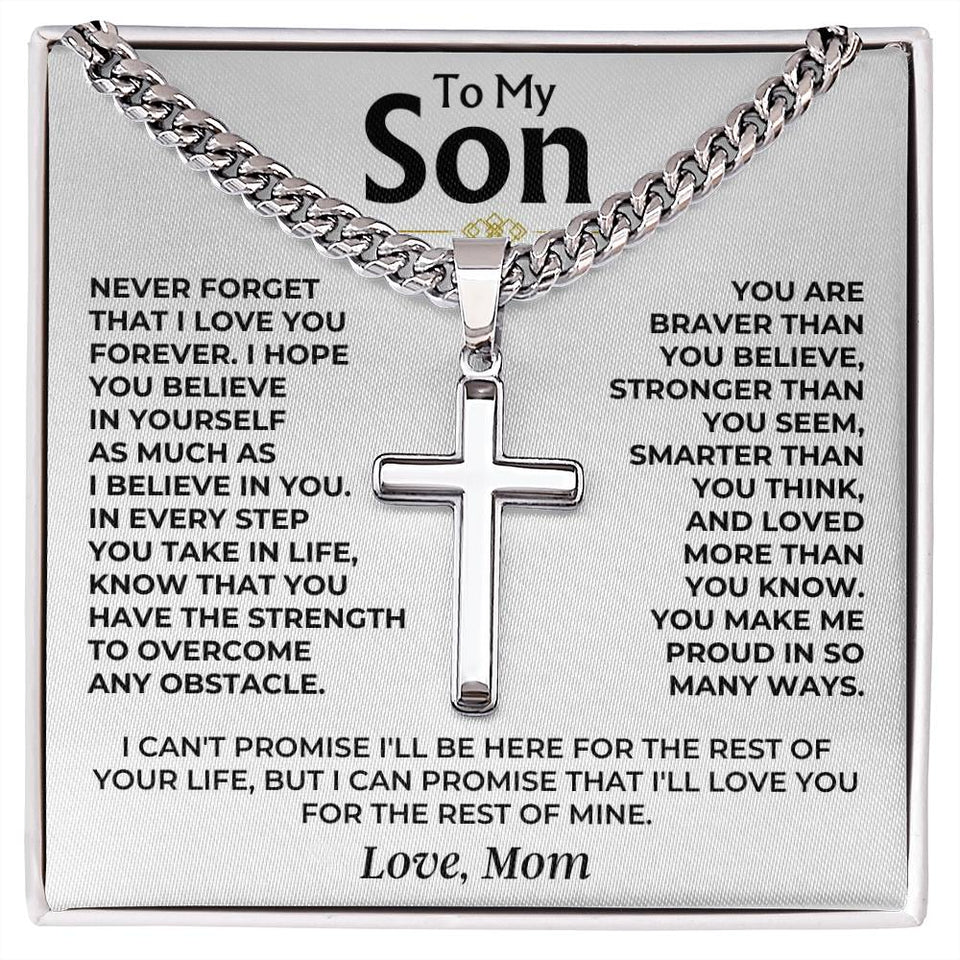 To My Son - Love Mom - Cuban Link Artisan Cross for Son, Necklace for My Son