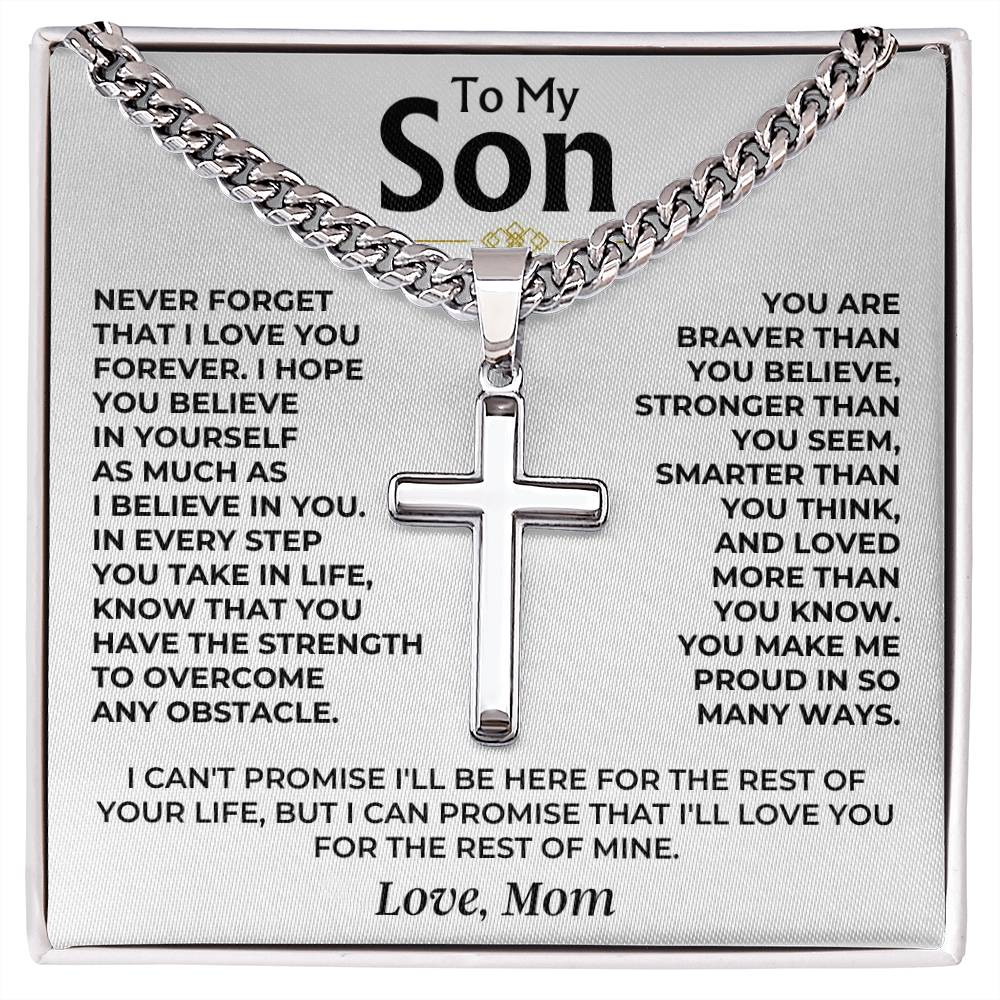 To My Son - Love Mom - Cuban Link Artisan Cross for Son, Necklace for My Son