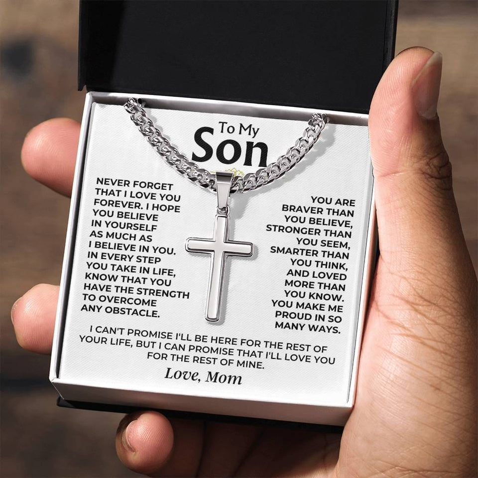 To My Son - Love Mom - Cuban Link Artisan Cross for Son, Necklace for My Son