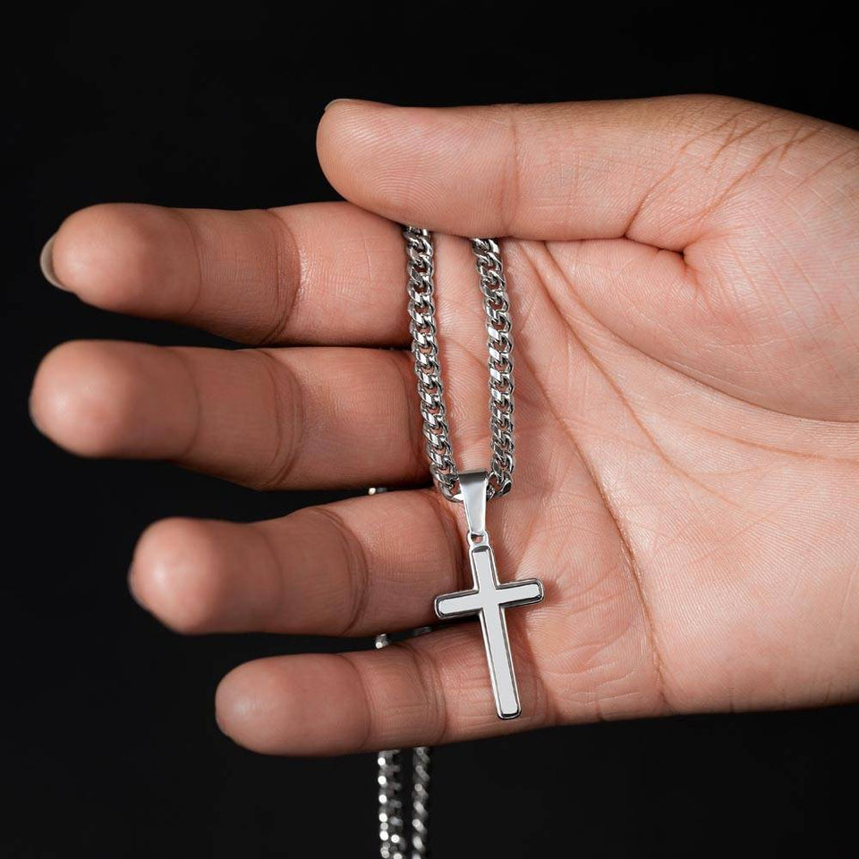 To My Son - Love Mom - Cuban Link Artisan Cross for Son, Necklace for My Son