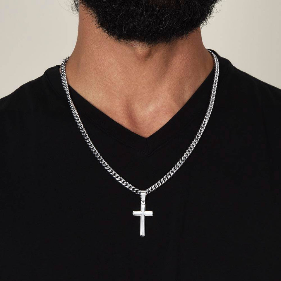 To My Son - Love Mom - Cuban Link Artisan Cross for Son, Necklace for My Son