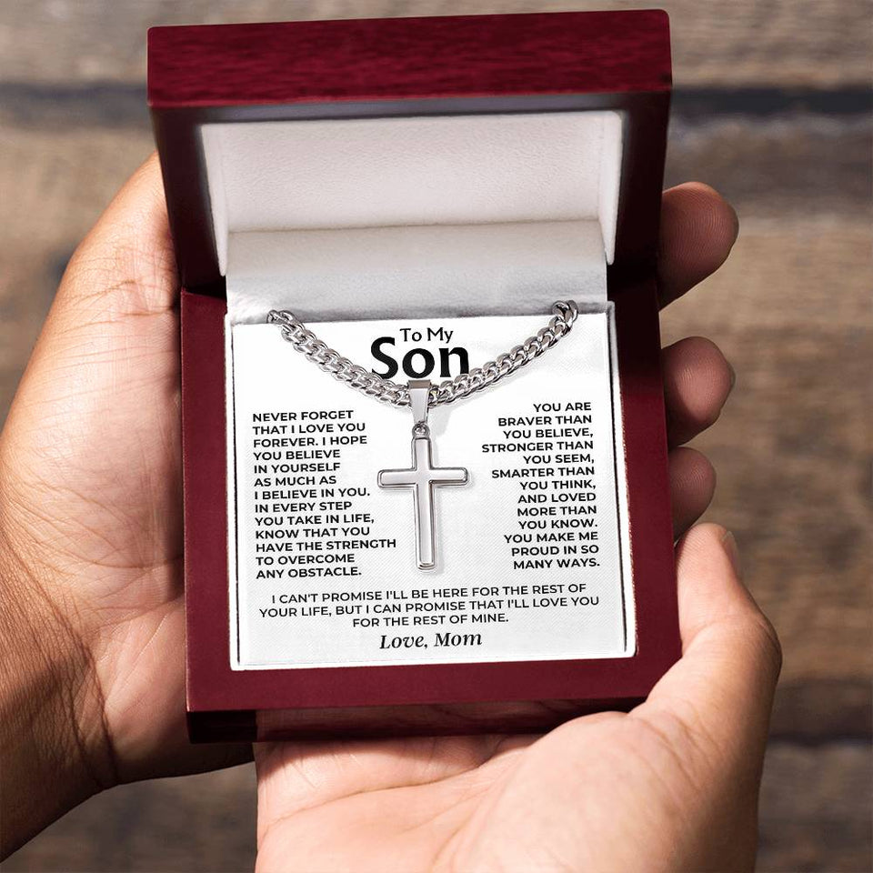 To My Son - Love Mom - Cuban Link Artisan Cross for Son, Necklace for My Son
