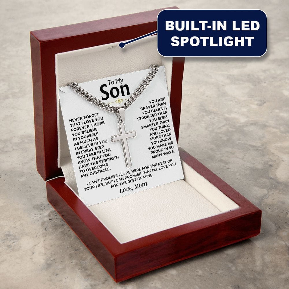 To My Son - Love Mom - Cuban Link Artisan Cross for Son, Necklace for My Son