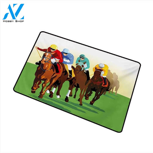 Jockeys Racing Horses Sport Doormat Indoor and Outdoor Mat Entrance Rug Housewarming Gift Sweet Home Decor Gift Gift for Horse Racing Lovers Sport Lovers