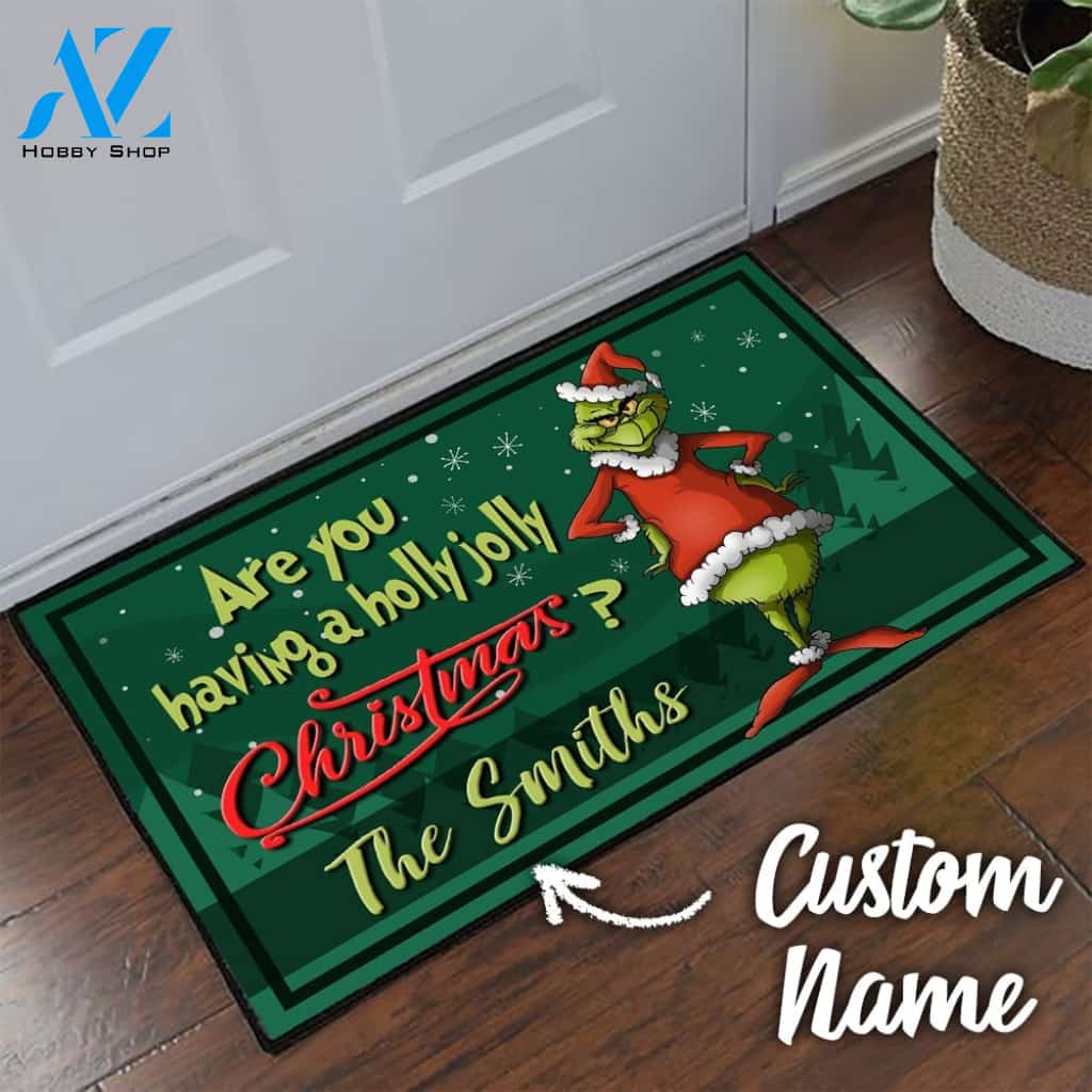 Jolly Grinch Christmas Personalized Doormat