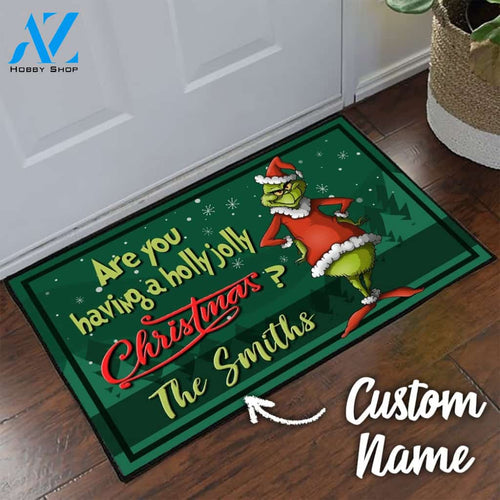 Jolly Grinch Christmas Personalized Doormat