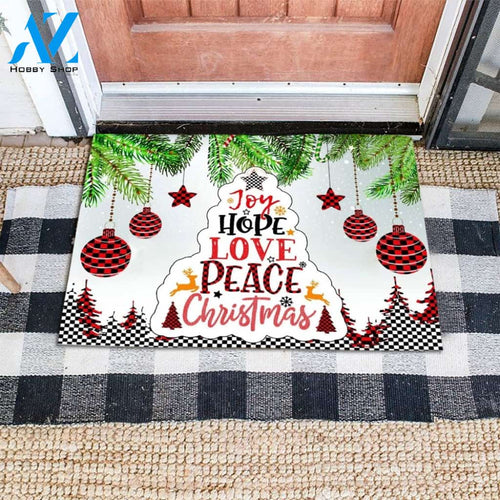 Joy Hope Love Peace Christmas Indoor And Outdoor Doormat Housewarming Welcome Mat, Gift For Christmas, Lovers, Family