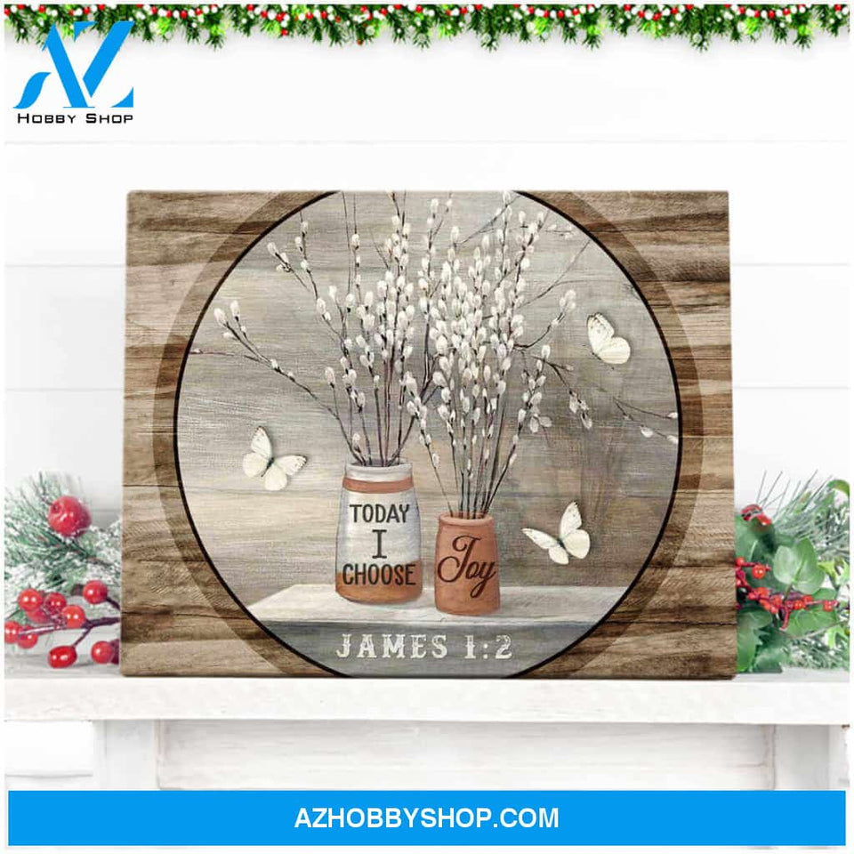 Joy White Butterfly and Pussy Willow Flower Canvas Wall Art Decor