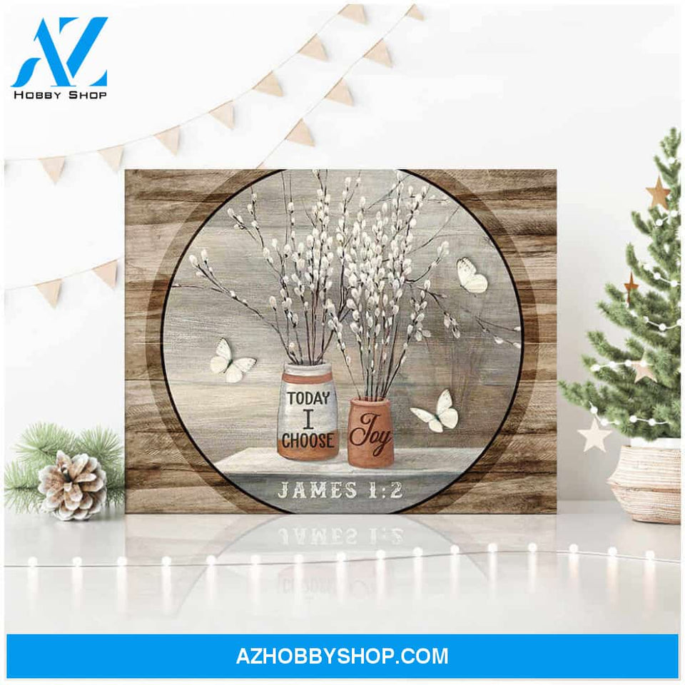 Joy White Butterfly and Pussy Willow Flower Canvas Wall Art Decor