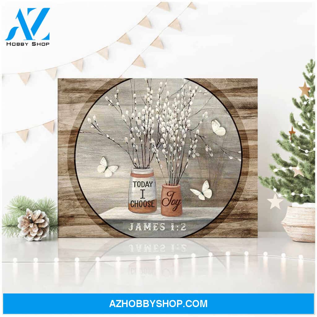 Joy White Butterfly and Pussy Willow Flower Canvas Wall Art Decor