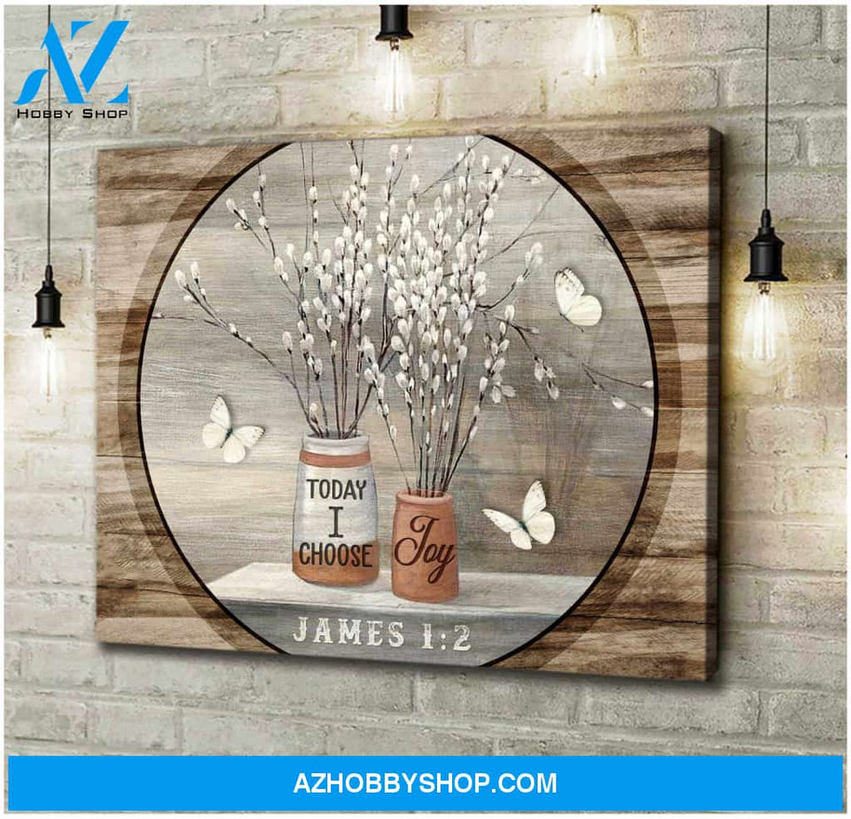 Joy White Butterfly and Pussy Willow Flower Canvas Wall Art Decor