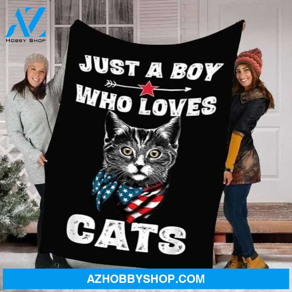 Just A Boy Who Loves Cats Fleece Blanket Gift For Cat Lovers Home Decor Bedding Couch Sofa Soft And Comfy Cozy