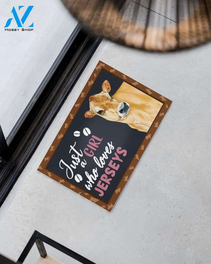 Just A Girl - Jersey Indoor And Outdoor Doormat Warm House Gift Welcome Mat Homefarm Decor Gift For Jersey Lovers Gift For Farmer