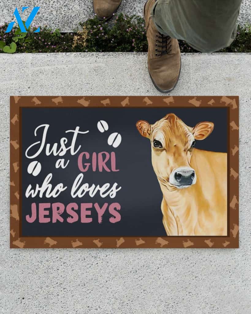 Just A Girl - Jersey Indoor And Outdoor Doormat Warm House Gift Welcome Mat Homefarm Decor Gift For Jersey Lovers Gift For Farmer