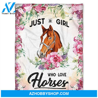 Just A Girl, Love Horses, Fleece Blanket. Gift 