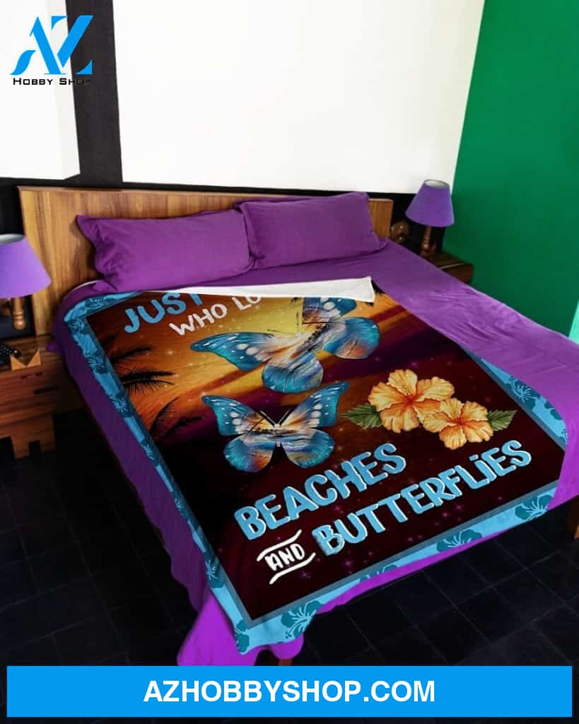 Just A Girl Who Loves Beaches And Butterflies Fleece Blanket