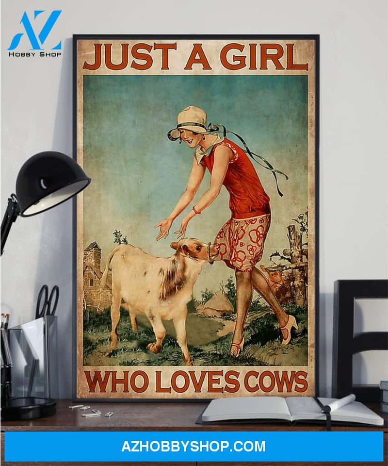 Just A Girl Who Loves Cows Vintage Canvas - Wall Decor Visual Art