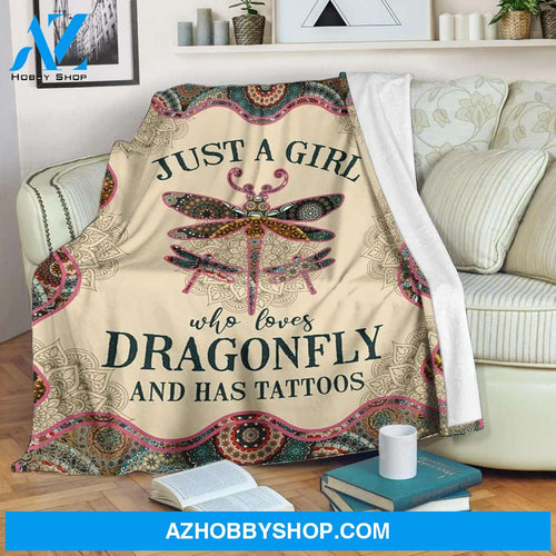 Just A Girl Who Loves Dragonfly And Has Tattoos Fleece Blanket