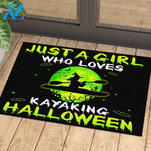 Just A Girl Who Loves Kayaking Halloween Doormat, Halloween Witches Indoor And Outdoor Doormat Warm House Gift Welcome Mat Gift For Funny Halloween