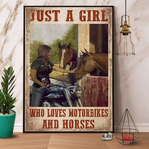 Just A Girl Who Loves Motorbikes And Horses Paper Poster No Frame Matte Canvas Wall Decor