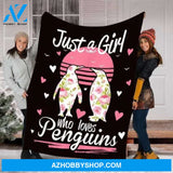 Just A Girl Who Loves Penguins Roses Retro Style Fleece Blanket Home Decor Bedding Couch Sofa Soft And Comfy Cozy