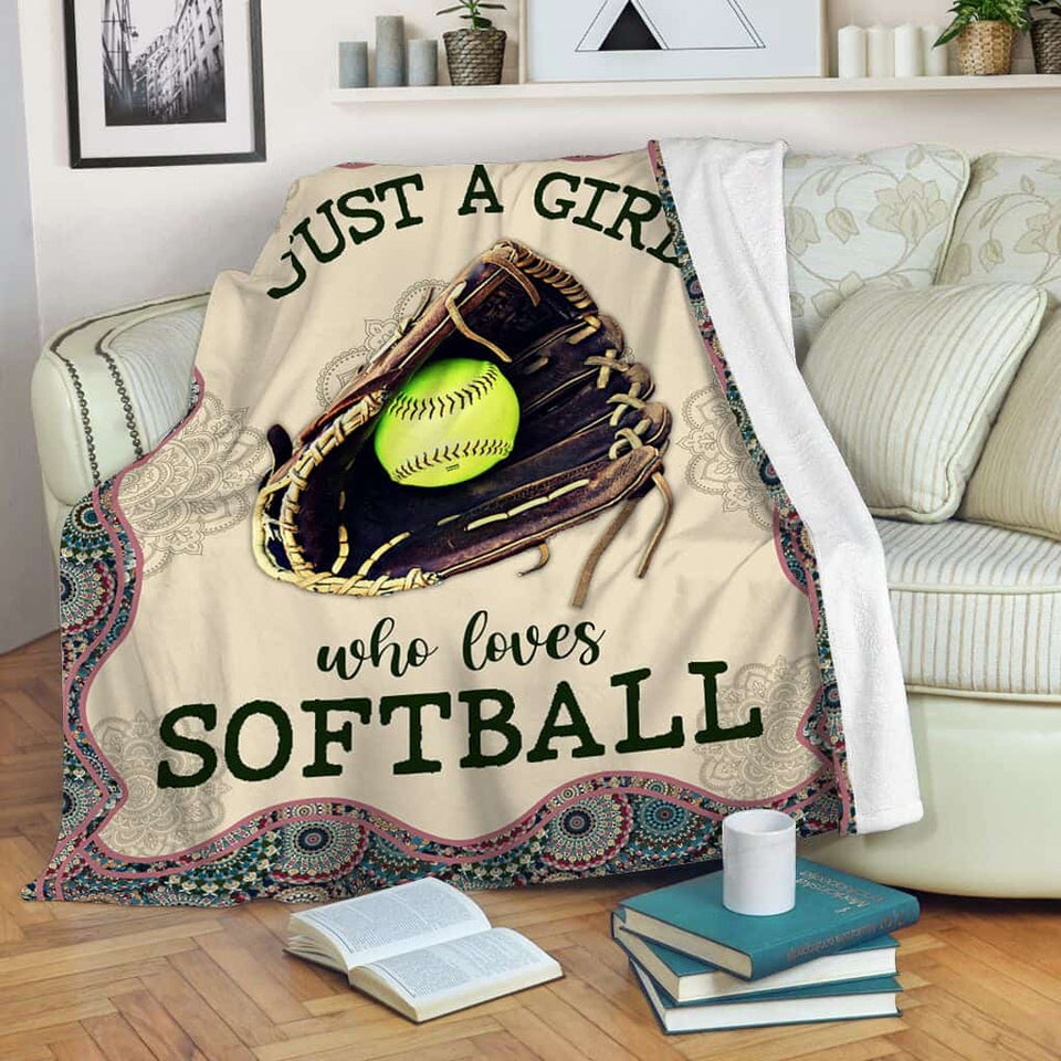 Just A Girl Who Loves Softball Mandala Blanket Gift For Softball Lovers Birthday Gift Home Decor Bedding Couch Sofa Soft and Comfy Cozy
