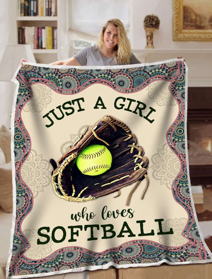 Just A Girl Who Loves Softball Mandala Blanket Gift For Softball Lovers Birthday Gift Home Decor Bedding Couch Sofa Soft and Comfy Cozy
