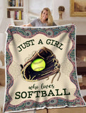 Just A Girl Who Loves Softball Mandala Blanket Gift For Softball Lovers Birthday Gift Home Decor Bedding Couch Sofa Soft and Comfy Cozy